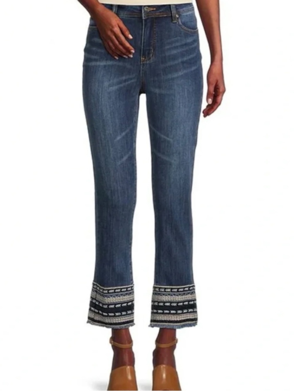 Driftwood Colette Diamond Embroidered Straight Crop Jeans Size 30